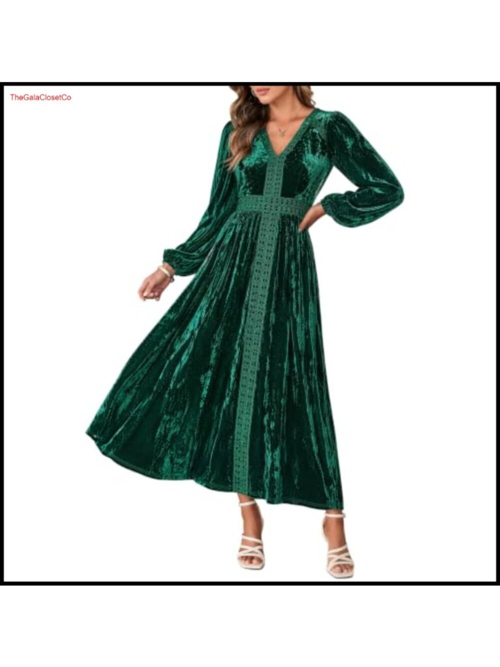 Velvet Long Sleeve V Neck Midi Dress with Pockets